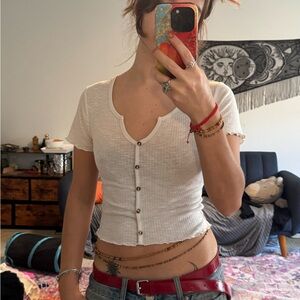 Ambiance White Button-Up Crop Top
